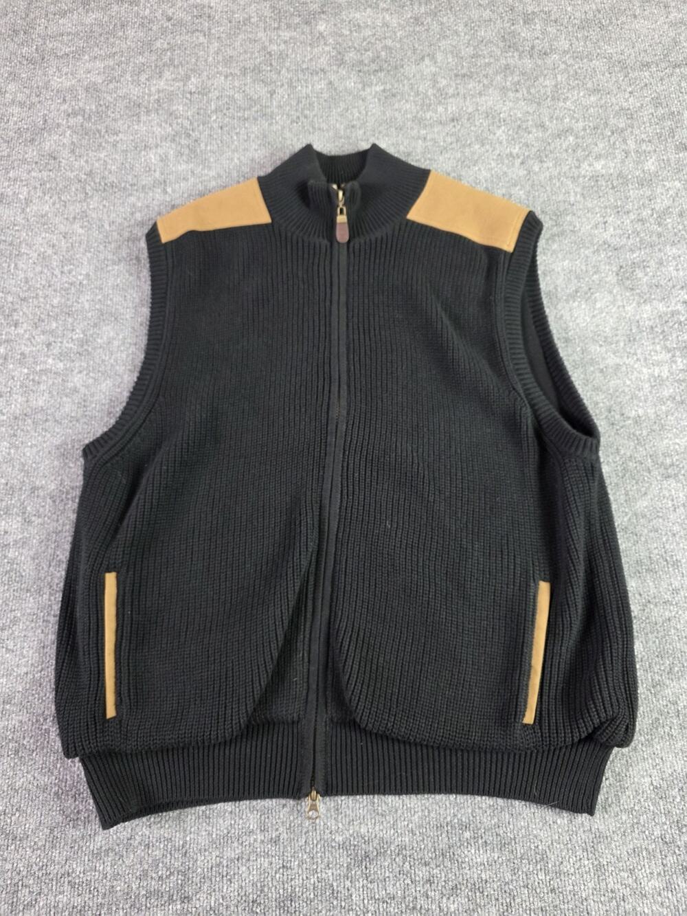 Orvis Sweater Vest Men Large Black 1/4 Zip Heavy Cotton